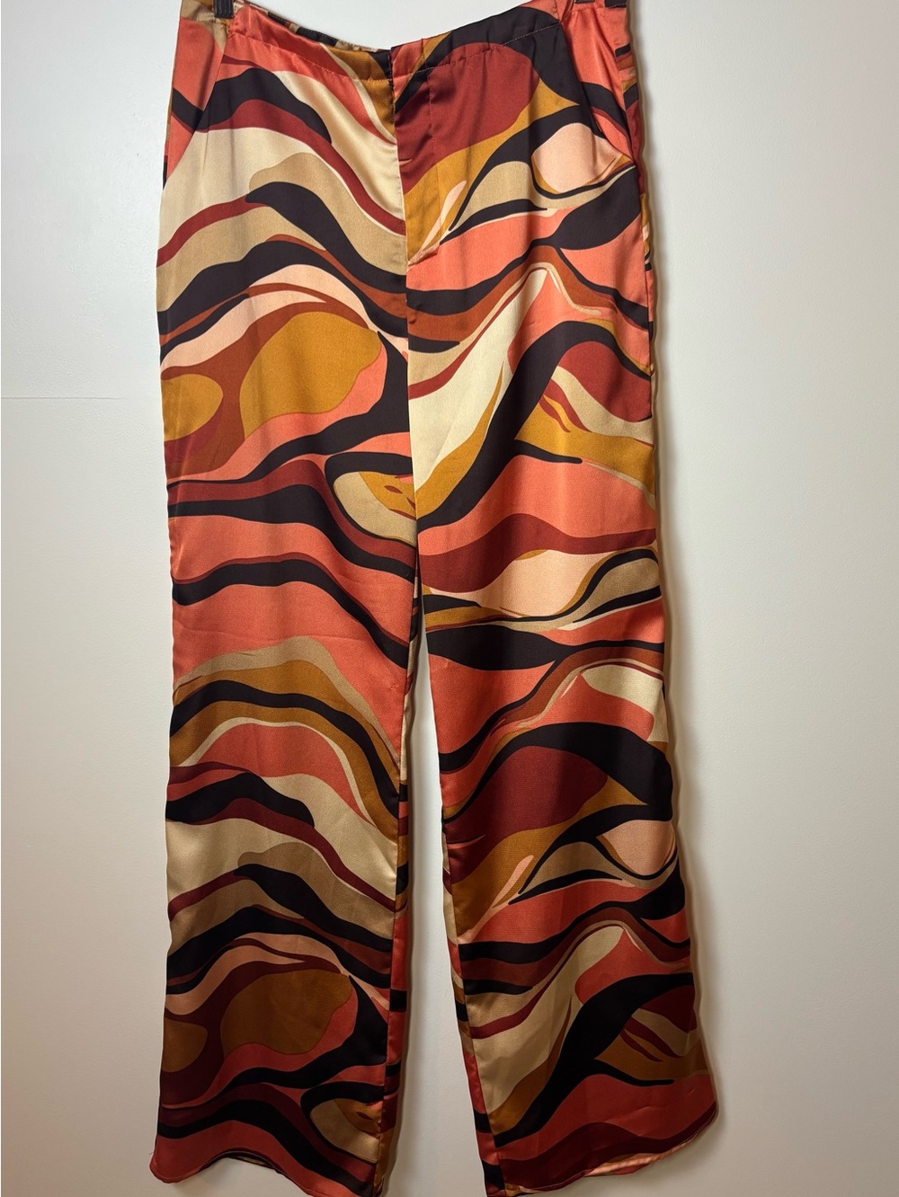 NWT HYFVE Psychedelic Wide Leg Pants in Rust, Gold, and Black, size L